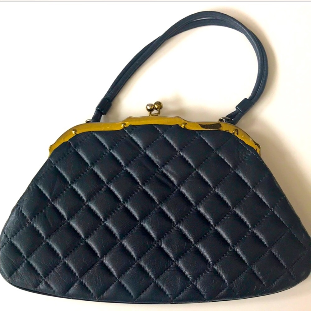 ETRA 1950’s Vintage  Style Navy Blue Quilted Handbag